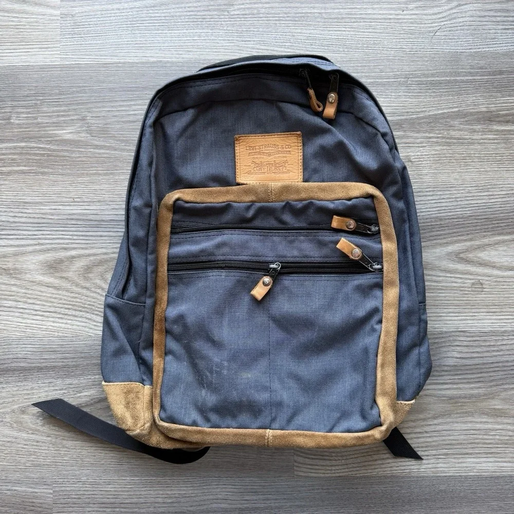 Vintage 80s Levi's Orange Tab Blue‎ Backpack Suede Canvas School Hiking Leather